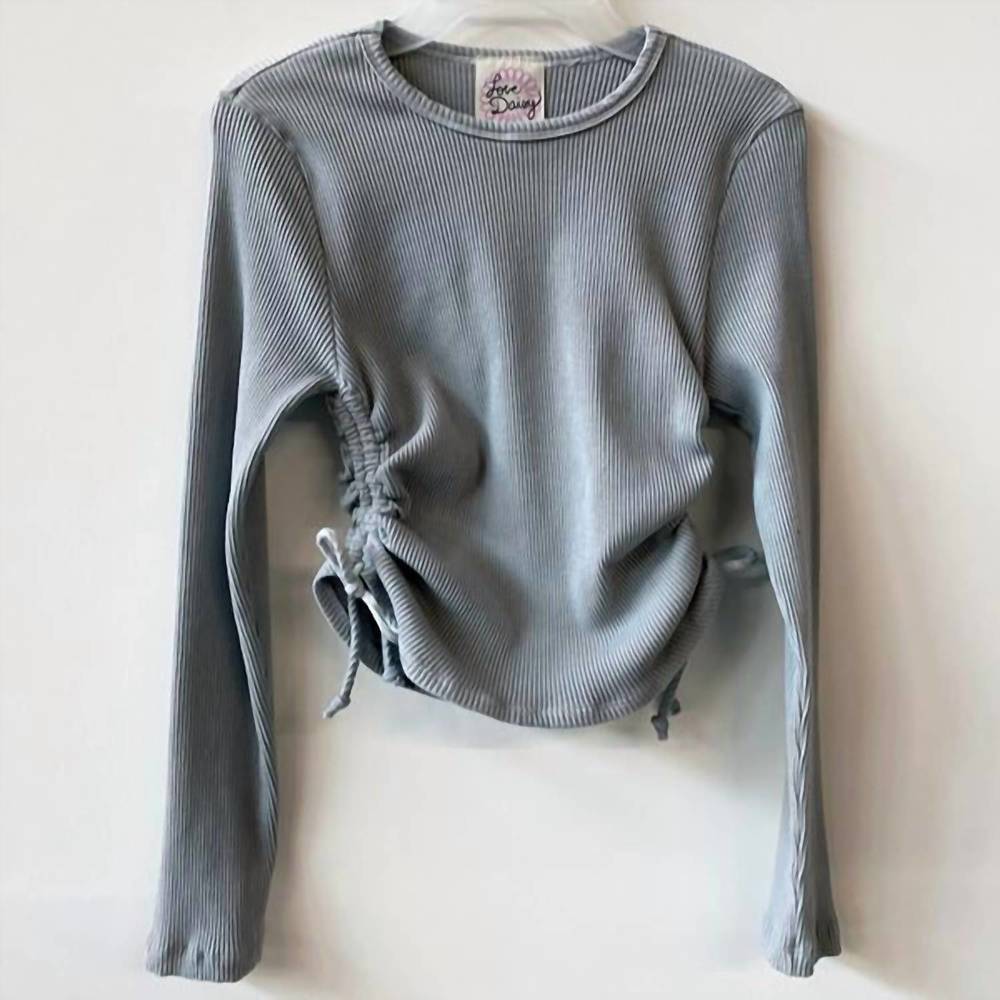 NEW LOVE DAISY girl's runched side rib top in heather grey